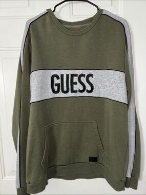 GUESS Olive Green Crewneck Sweatshirt with Heather Grey Panel